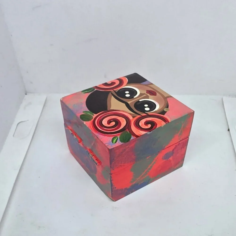 Frida Kahlo Painted Mini Wooden Trinket Box - Made in Mexico -‎ New